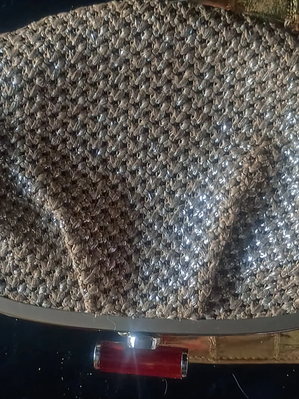 Chico’s Metallic Woven Clam Clutch Evening Bag Chain Strap Bronze Silver